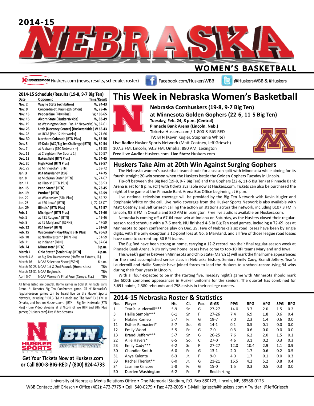 This Week in Nebraska Women's Basketball