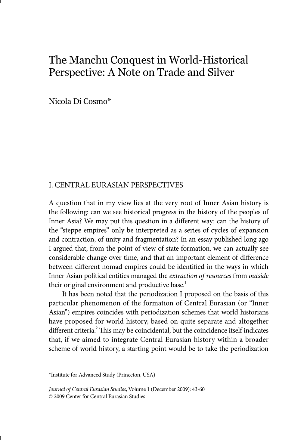 The Manchu Conquest in World-Historical Perspective: a Note on Trade and Silver