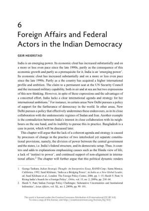 6 Foreign Affairs and Federal Actors in the Indian Democracy