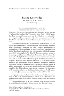 Saving Knowledge LAWRENCE J