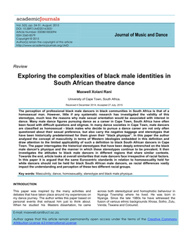 Exploring the Complexities of Black Male Identities in South African Theatre Dance