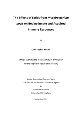 The Effect of Lipids from Mycobacterium Bovis on Bovine