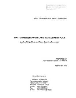 Watts Bar Reservoir Land Management Plan February 2009