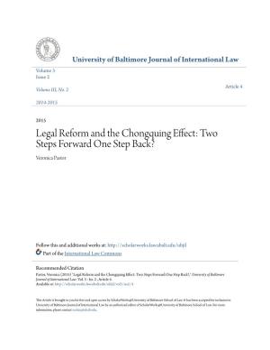 Legal Reform and the Chongquing Effect: Two Steps Forward One Step Back? Veronica Pastor