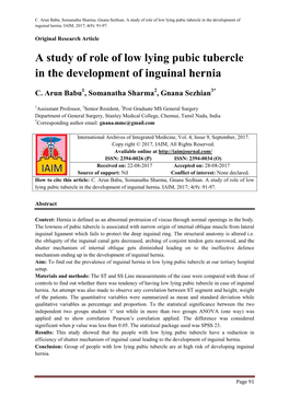 A Study of Role of Low Lying Pubic Tubercle in the Development of Inguinal Hernia