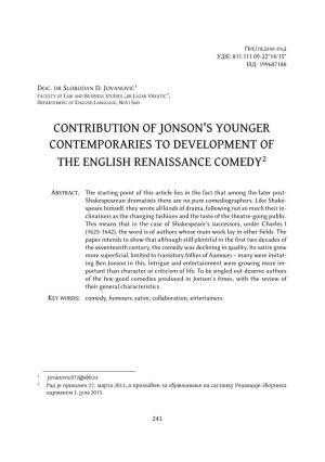 Contribution of Jonson's Younger Contemporaries