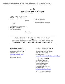 Supreme Court of Ohio Clerk of Court - Filed October 05, 2015 - Case No