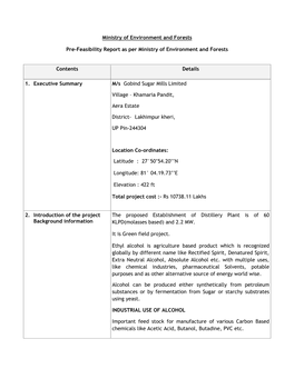 Ministry of Environment and Forests Pre-Feasibility Report As Per
