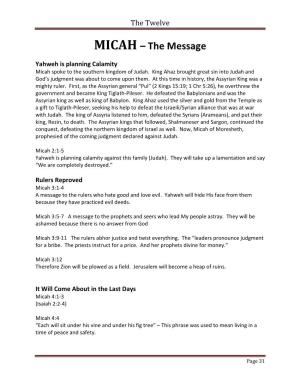 MICAH – the Message