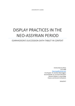 Display Practices in the Neo-Assyrian Period Esarhaddon’S Succession Oath-Tablet in Context
