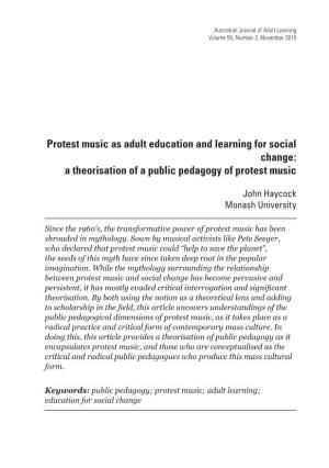 Protest Music As Adult Education and Learning for Social Change: a Theorisation of a Public Pedagogy of Protest Music
