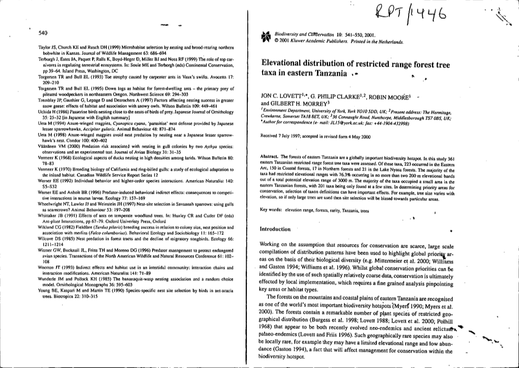 Elevational Distribution Ofrestricted Range Forest