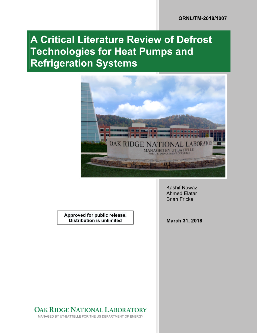 A Critical Literature Review of Defrost Technologies for Heat Pumps and Refrigeration Systems