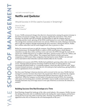 Yale SOM Case 12-019 Netflix and Qwikster