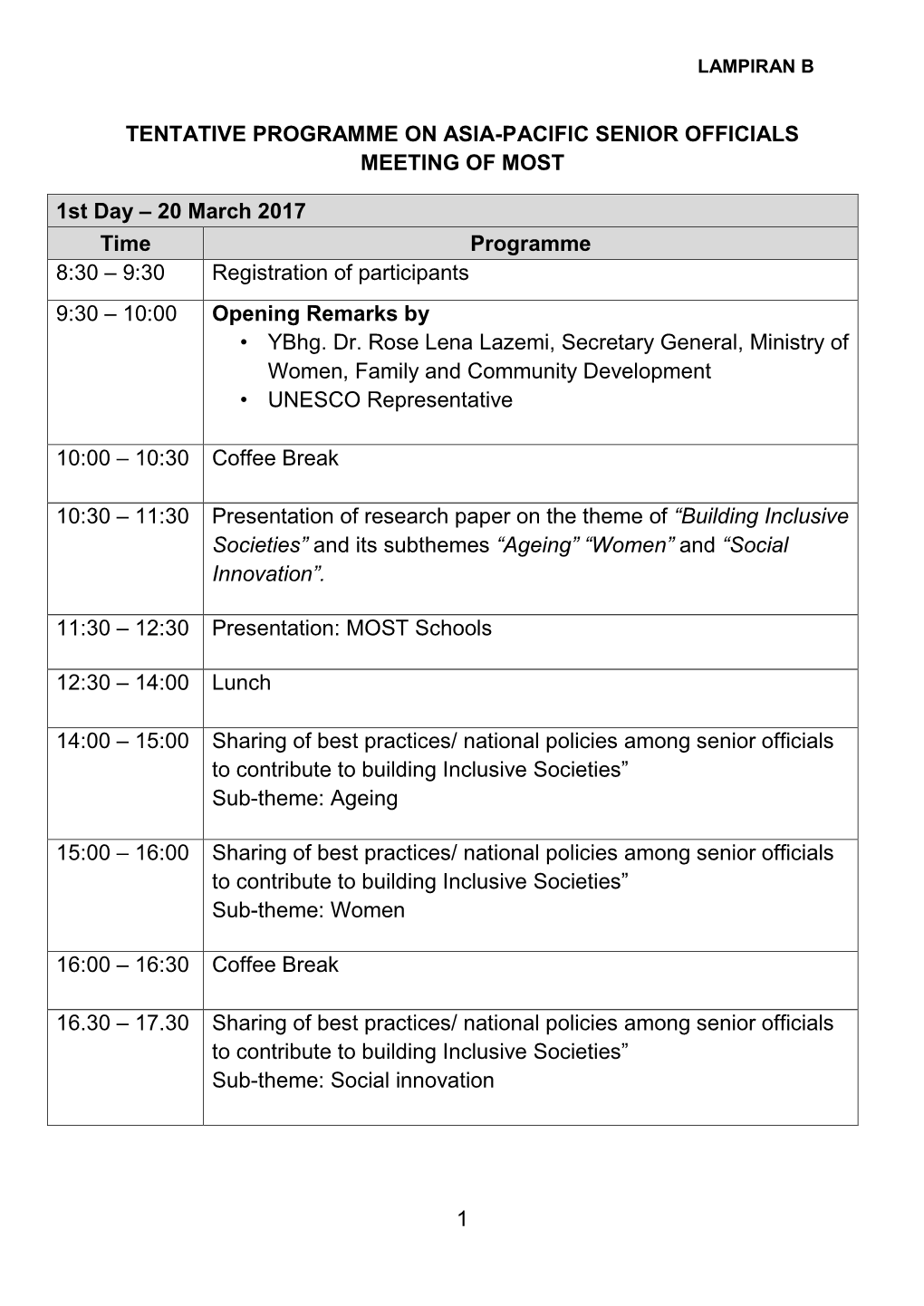 1 Tentative Programme on Asia-Pacific Senior Officials