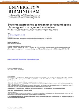 University of Birmingham Systems Approaches to Urban