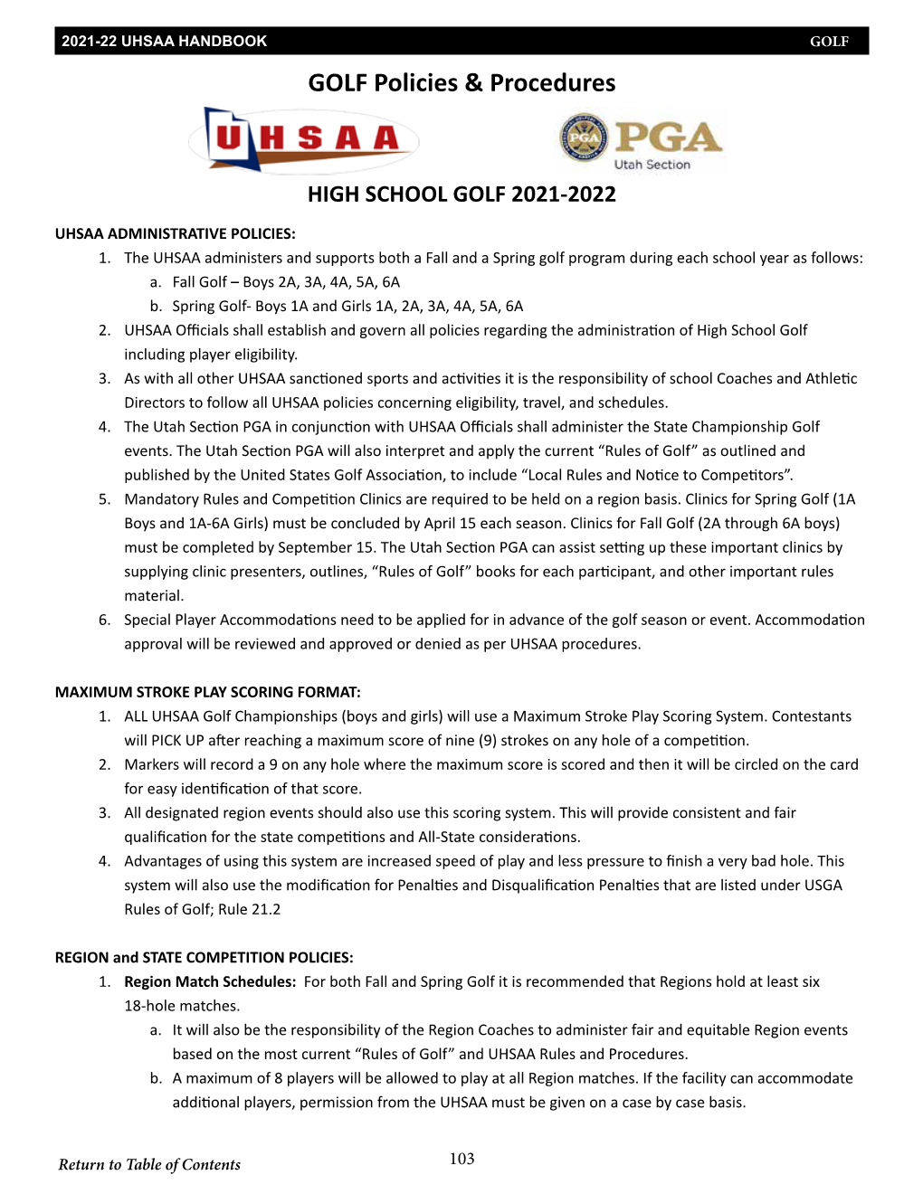 GOLF GOLF Policies & Procedures