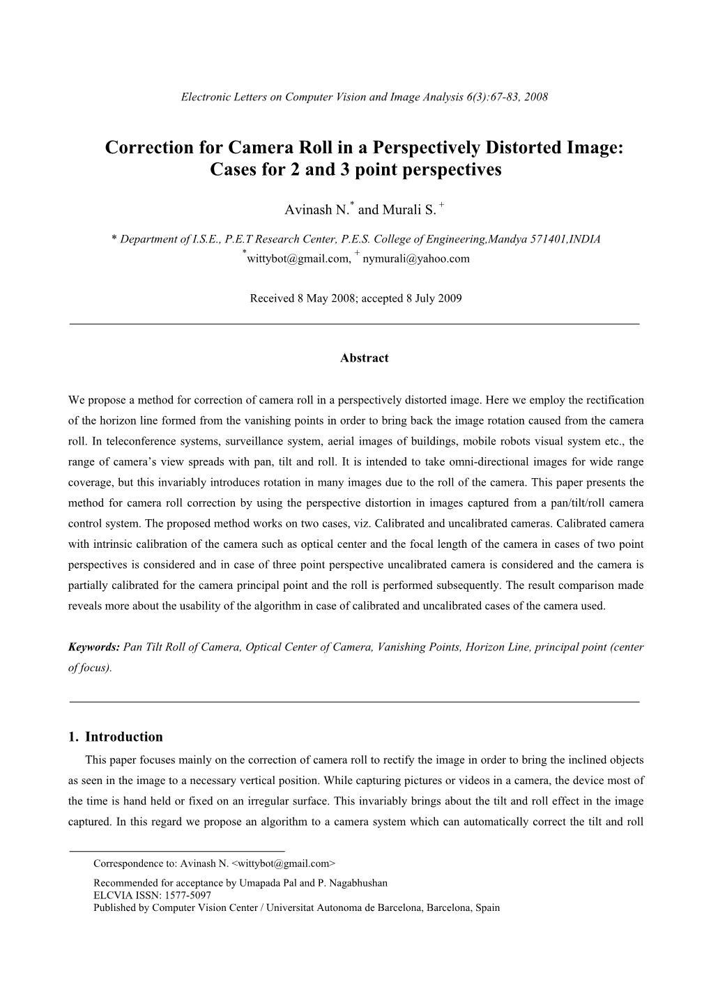 Correction for Camera Roll in a Perspectively Distorted Image: Cases for 2 and 3 Point Perspectives