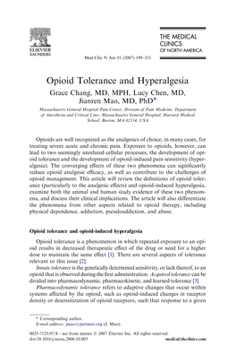Opioid Tolerance and Hyperalgesia