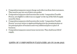 List of Composition Taxpayer