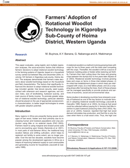 Farmers' Adoption of Rotational Woodlot Technology In