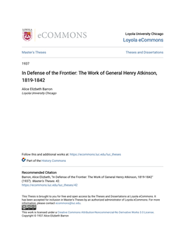 The Work of General Henry Atkinson, 1819-1842