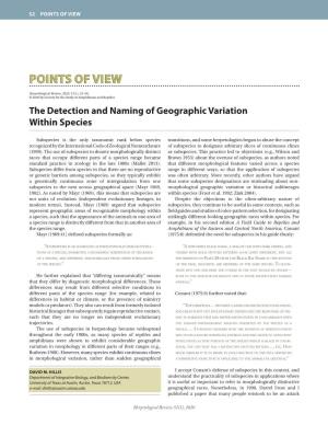 Hillis, D. M. 2020. the Detection and Naming of Geographic Variation