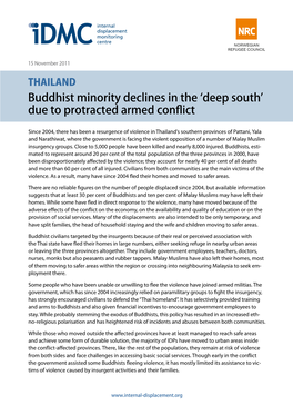 THAILAND Buddhist Minority Declines in the ‘Deep South’ Due to Protracted Armed Conflict