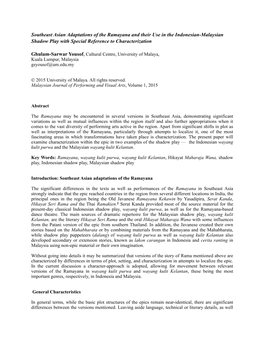 Southeast Asian Adaptations of the Ramayana and Their Use in the Indonesian-Malaysian Shadow Play with Special Reference to Characterization