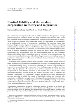 Limited Liability and the Modern Corporation in Theory and in Practice Downloaded From