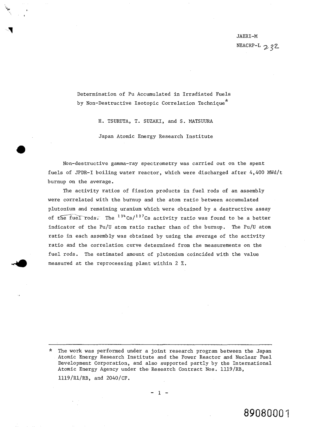 Determination of Pu Accumulated in Irradiated Fuels by Non-Destructive Isotopic Correlation Technique *