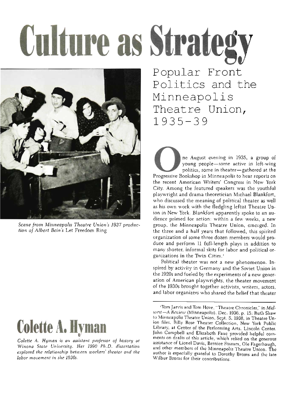 Popular Front Politics and the Minneapolis Theatre Union, 1935-39