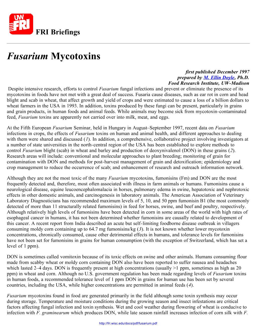 Fusarium Mycotoxins