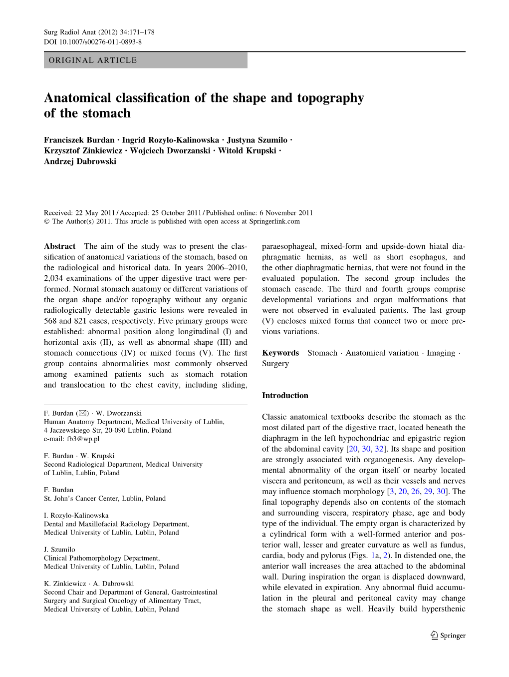 Anatomical Classification of the Shape and Topography of the Stomach