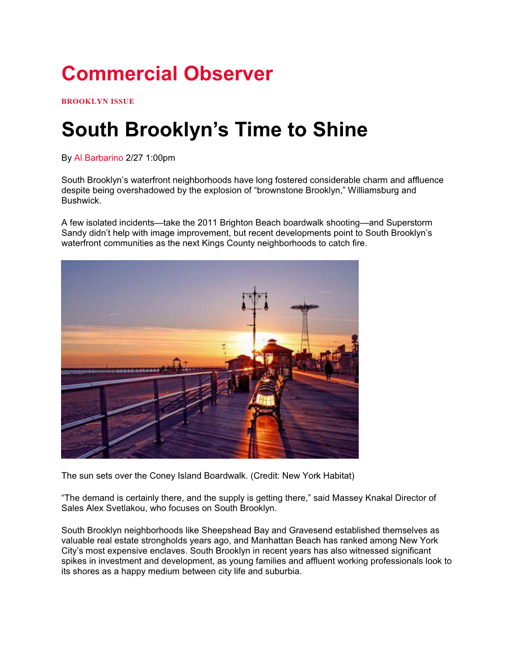 Commercial Observer South Brooklyn's Time to Shine