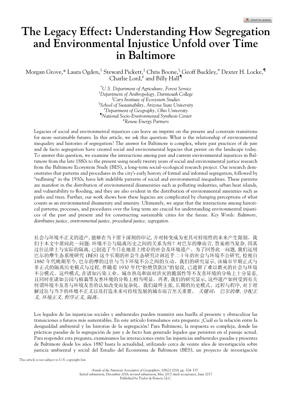 Understanding How Segregation and Environmental Injustice Unfold Over Time in Baltimore