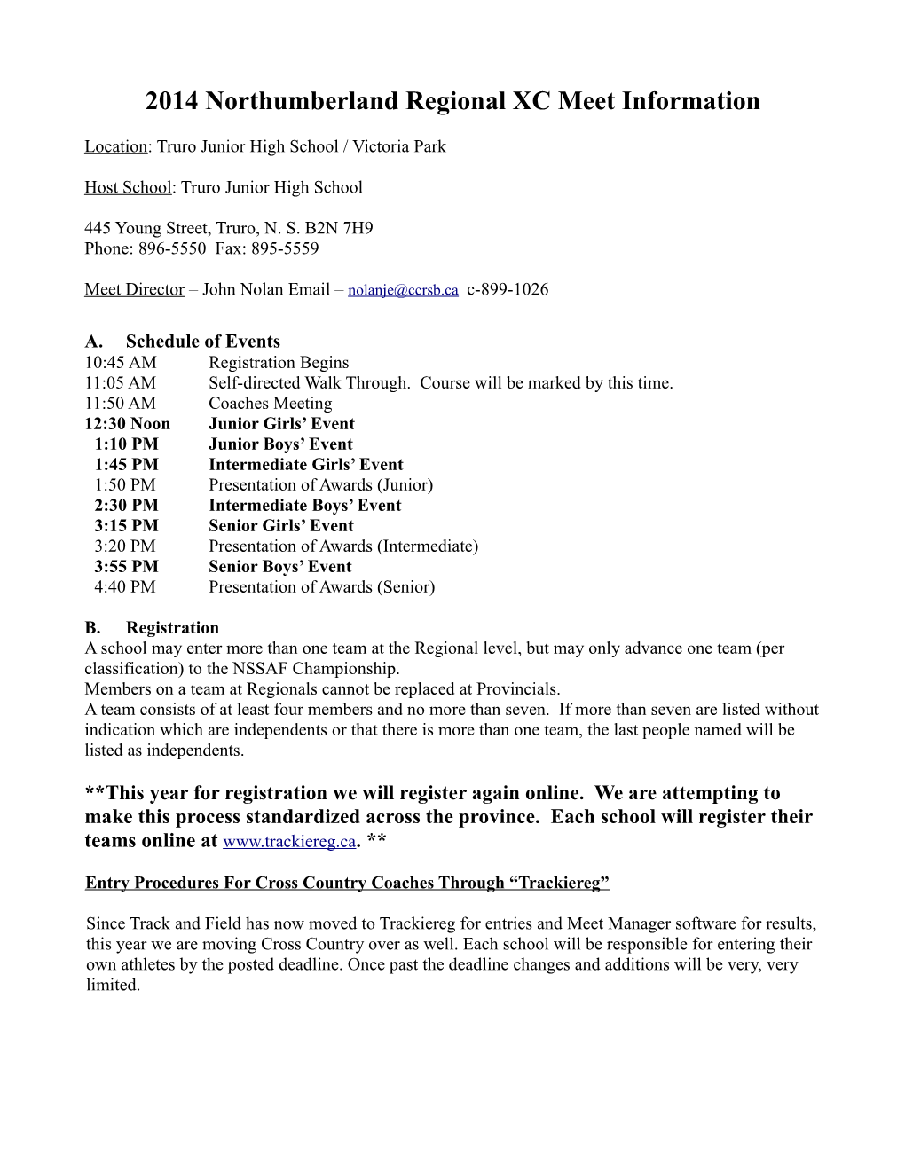 2014 Northumberland Regional XC Meet Information