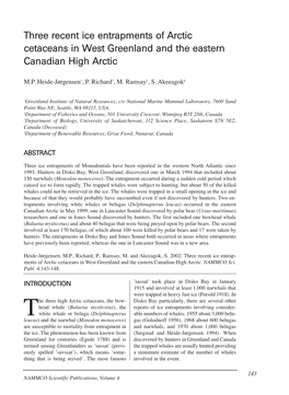 Three Recent Ice Entrapments of Arctic Cetaceans in West Greenland and the Eastern Canadian High Arctic