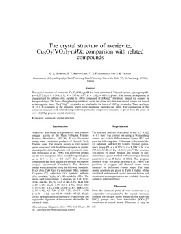 The Crystal Structure of Averievite, CUS02(V04)2-Nmx: Comparison with Related Compounds