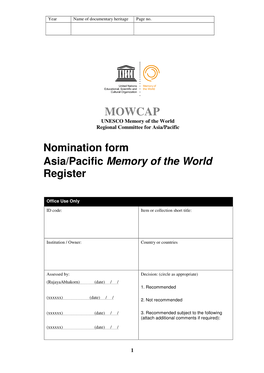 Nomination Form Asia/Pacific Memory of the World Register