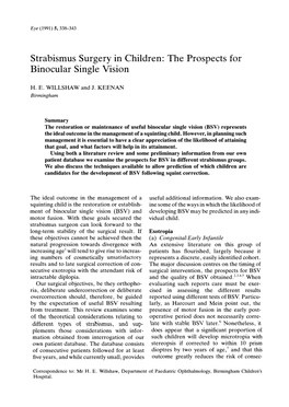 Strabismus Surgery in Children: the Prospects for Binocular Single Vision