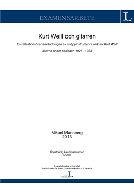 Kurt Weill Och Gitarren En Reflektion Över Användningen Av Knäppinstrument I Verk Av Kurt Weill