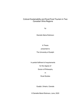 Cultural Sustainability and Rural Food Tourism in Two Canadian Wine Regions