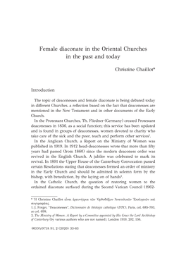 Female Diaconate in the Oriental Churches in the Past and Today