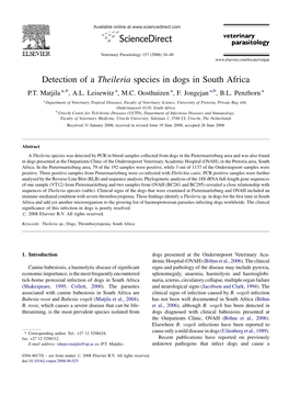 Detection of a Theileria Species in Dogs in South Africa P.T