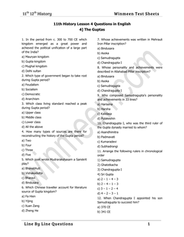 11 12 History Winmeen Test Sheets Line by Line Questions 1