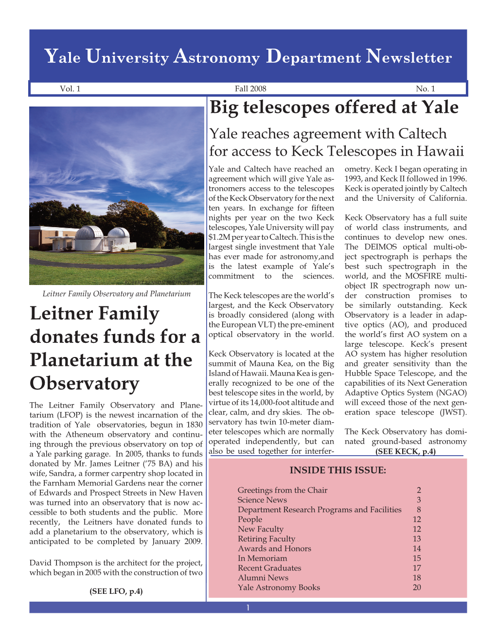 Leitner Family Donates Funds for a Planetarium at the Observatory