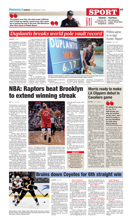 Raptors Beat Brooklyn to Extend Winning Streak