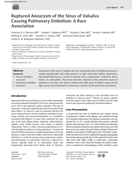 Ruptured Aneurysm of the Sinus of Valsalva Causing Pulmonary Embolism: a Rare Association