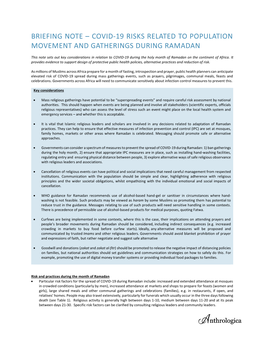 Covid-19 Risks Related to Population Movement and Gatherings During Ramadan